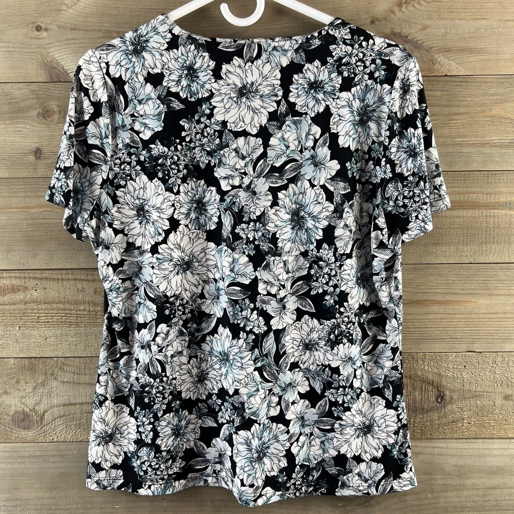 Karl Lagerfeld Womens Shirt Short Sleeve Blouse Vneck Floral Size Medium - Picture 6 of 8